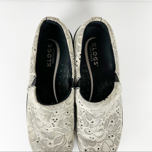 Klogs Lace Clog Gray Floral Comfort Workwear Feminine Style Leather Size 10.5 - Picture 4 of 6